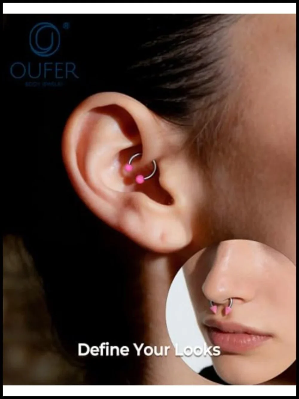 16G Titanium Horseshoe Septum Ring Set - 4PC Internally Threaded Cartilage